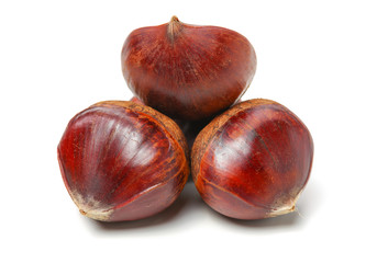 chinese food, peeled roasted chestnut on white background