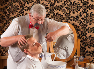 Victorian Barber cutting mustache
