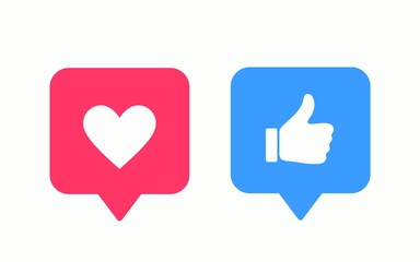 Like or thumb up and heart vector modern icons. Design elements for social network, marketing, smm, app, interface and ad. - obrazy, fototapety, plakaty