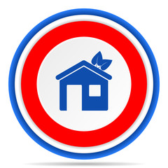 House round icon, red, blue and white french design illustration for web, internet and mobile applications