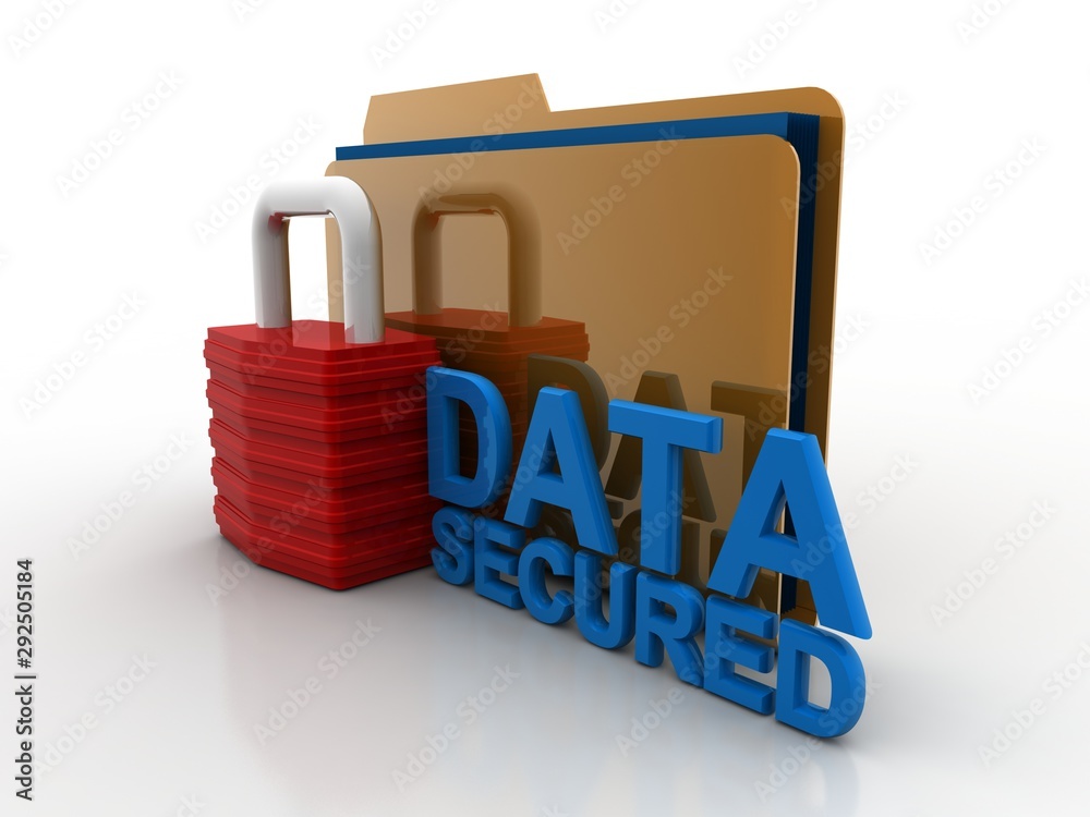 Poster yellow folder and lock. data security concept. 3d rendering