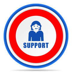 Support round icon, red, blue and white french design illustration for web, internet and mobile applications