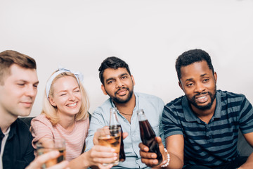 Friends having home party and celebrate meeting