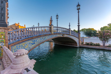 Bridge and river at Plaza de España in Seville