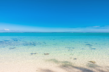 Tropical scenery - beach with transparent ocean and blue sky of Mauritius