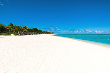Tropical scenery - beautiful beach with ocean and blue sky of Mauritius, Le Morne