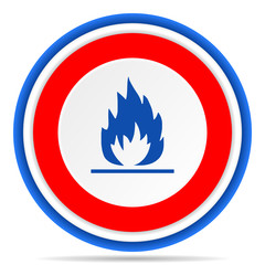 Flame round icon, red, blue and white french design illustration for web, internet and mobile applications