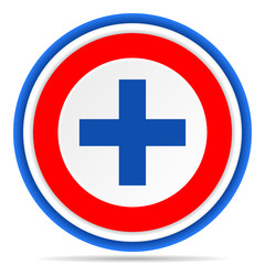 Plus round icon, red, blue and white french design illustration for web, internet and mobile applications