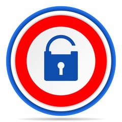 Padlock round icon, red, blue and white french design illustration for web, internet and mobile applications