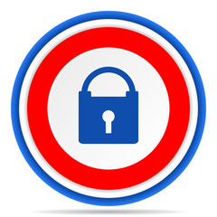 Padlock round icon, red, blue and white french design illustration for web, internet and mobile applications