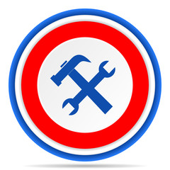 Tool round icon, red, blue and white french design illustration for web, internet and mobile applications
