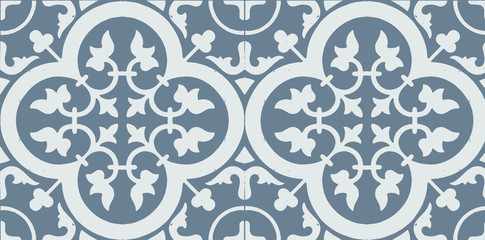 Gorgeous seamless pattern from dull blue and white Moroccan, Portuguese tiles, Azulejo, ornaments. Can be used for wallpaper, pattern fills, web page background,surface textures.