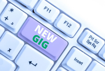 Text sign showing New Gig. Business photo text getting job Attending live Concert Gigabyte...