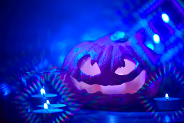 Halloween pumpkin and candles, holiday concept