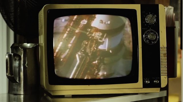 Launch of the Apollo 11 from Cape Canaveral as Seen on a Small Retro Television. Elements of this Video furnished by NASA. 