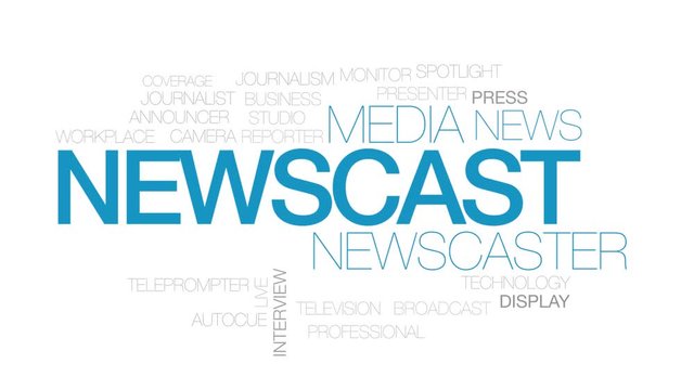 Newscast animated word cloud. Kinetic typography.