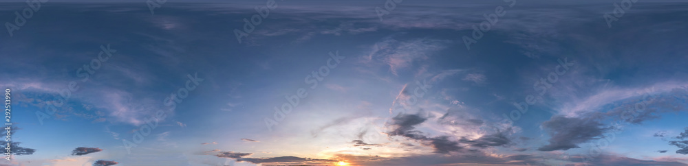 Wall mural seamless cloudy blue sky hdri panorama 360 degrees angle view with zenith and beautiful clouds for u