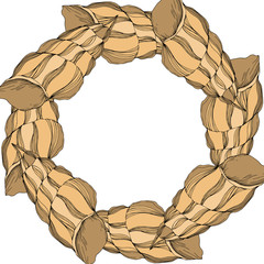 Vector Summer beach seashell tropical elements. Brown beige engraved ink art. Frame border ornament square.