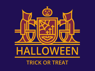 Fototapeta premium Halloween vector design emblem, print art, logo, badge, label, patch line style