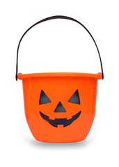 Halloween pumpkin bucket isolated on white background (clipping path) for kid collecting candy in Jack o'lantern basket, trick or treat on halloween day holiday party © Chinnapong