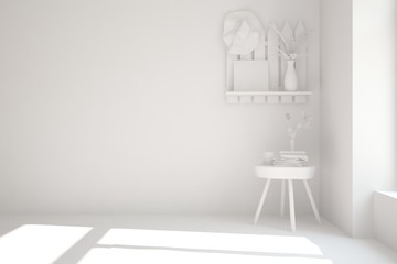 Empty room in white color. Scandinavian interior design. 3D illustration