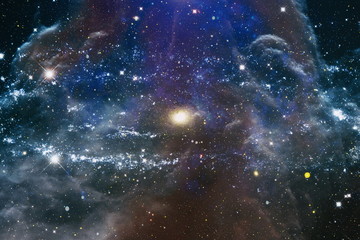 Spiral galaxy in deep space. Stars of a planet and galaxy in a free space. Colored nebula and open...