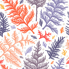 Seamless pattern with thuja sprigs. Can be used on packaging paper, fabric, background for different images, etc.