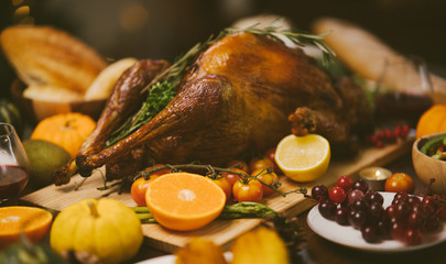 Fototapeta na wymiar Roast Turkey in Thanksgiving Day.