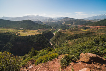 Fototapeta na wymiar Atlas Mountains scenic view on a beautiful day of spring in Morocco