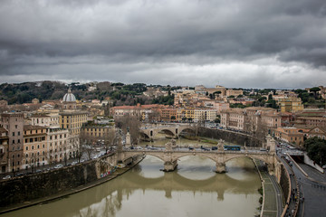 Fototapeta premium View of winter Rome from the observation deck at the Castle of St. Angel. Rome. Italy