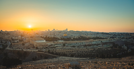 sunset of the city of temple mount jerusalem israel