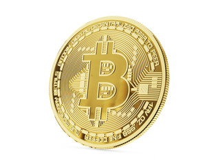 Golden bitcoin. Cryptocurrency and virtual money concept, golden coin with bitcoin symbol