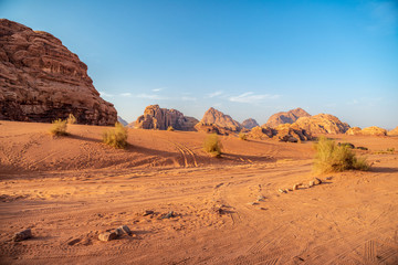 Fototapeta na wymiar road in the mountains desert wadi rum jordan