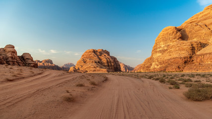 road in the desert sunset