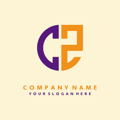 initial letter CZ logo purple, orange. Monogram Vector Logo - obrazy, fototapety, plakaty