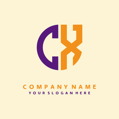 initial letter CX logo purple, orange. Monogram Vector Logo