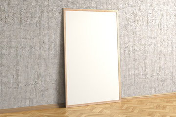 Blank interior poster mock up with wooden frame