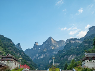Fototapeta premium beautiful view on viewpoint on the bottom of tianmen mountain national park at Zhangjiajie city china.travel destination of Hunan zhangjiajie city China