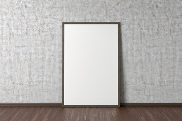 Blank interior poster mock up with wooden frame