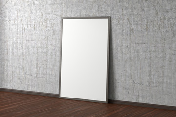 Blank interior poster mock up with wooden frame
