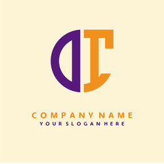 initial letter DI logo purple, orange. Monogram Vector Logo