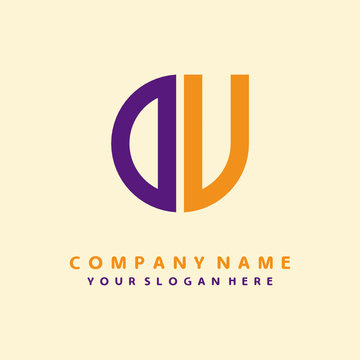 initial letter DU logo purple, orange. Monogram Vector Logo