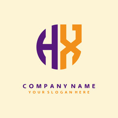 initial letter HX logo purple, orange. Monogram Vector Logo