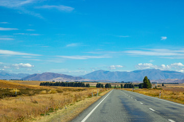 Fototapeta na wymiar asphalt road through Canterbury region of New Zealand