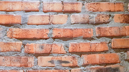 Vintage brick wall background. The red clay brick is beautiful, strong,suitable for decoration as a folk wall, used as a background image.