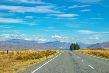 asphalt road through Canterbury region of New Zealand