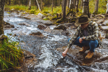 tired tourist going to quenches his thirst, close up photo. copy space.