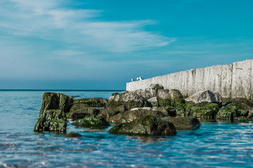 Fototapeta premium view of the calm sea on a sunny day from the beach