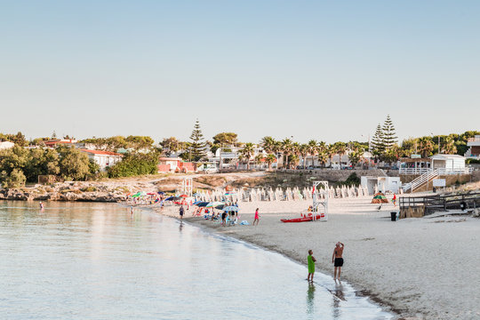 Monatedarena, Italy - August 2019: Montedarena beach, in Puglia, on a morning in August