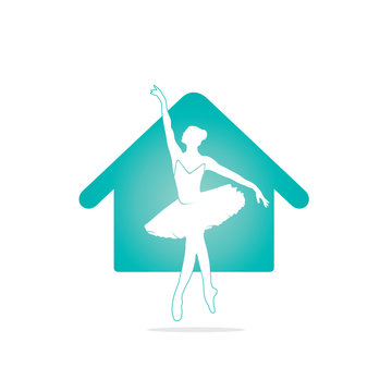 Ballet Dancer And Home Vector Logo Design. Logo Design For Ballet School And  Dance Studio. 
